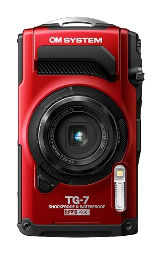 OM SYSTEM Tough TG-7 Rot Digitalkamera,wasserdicht, stoßfest, Unterwasser- und Makro-Aufnahmemodi, 4K-Video, 4-Fach-Weitwinkelzoom (Nachfolgemodell der Olympus TG-6)