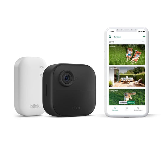 Die neue Blink-Kamera Outdoor 4 | Kabellose intelligente HD-Sicherheitskamera, zwei Jahre Batterielaufzeit, funktioniert mit Alexa | 1-Kamera-System mit enthaltenem Sync Module Core | IP65