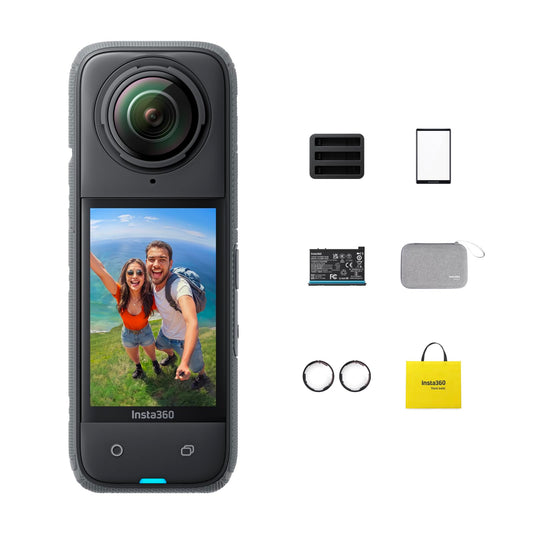 Insta360 X4 Action-Bundle - 8K wasserdichte 360 Action Kamera, 4K Weitwinkel-Video, unsichtbarer Selfie-Stick, abnehmbare Objektivschutze, KI-Bearbeitung, Stabilisierung, Keine microSD-Karte