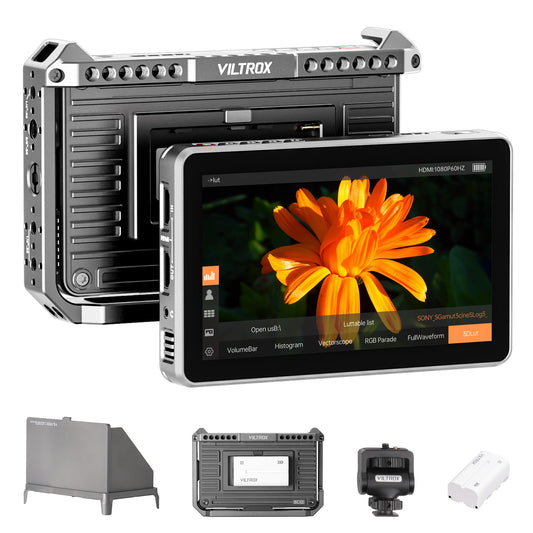 VILTROX 2000Nits Video Field Monitor Rack Kit, 4K HDMI Touchscreen 6“ Kamera Monitor, 3D LUT Ausgang Videoüberwachung Wellenform Verzerrung Peak (DC-X2 mit Rig-Käfig)