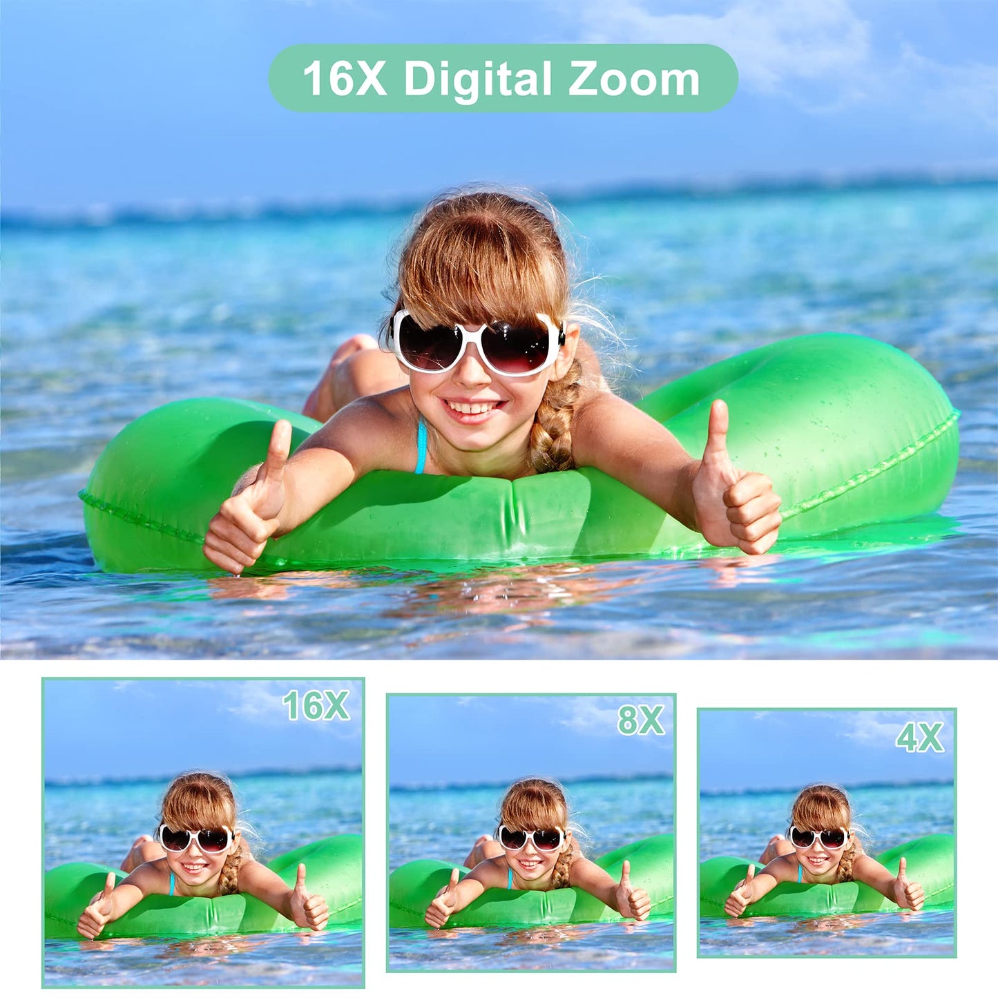 Digitalkamera 44MP 1080P FHD Fotokamera Kompaktkamera 16X Digitalzoom Fotoapparat mit 32GB Speicherkarte, Digital Kamera für Kinder, Teenager, Anfänger, Jungen, Mädchen(Grün)