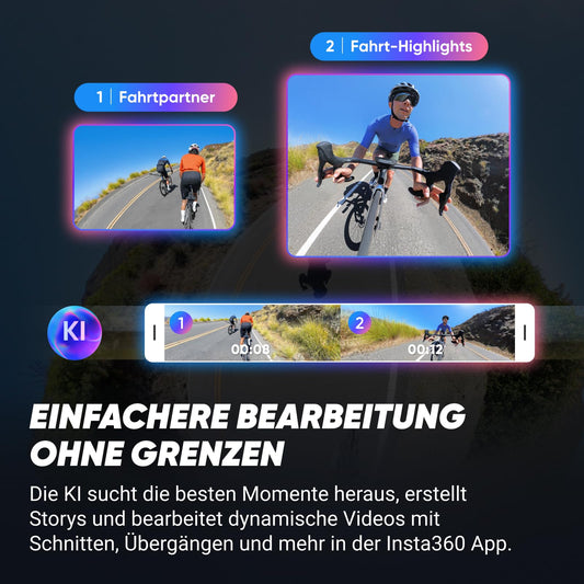 Insta360 X4 Rennrad-Bundle (Modular) - wasserdichte 8K 360 Action-Kamera, 4K Weitwinkel-Video, unsichtbarer Selfie-Stick-Effekt, Abnehmbarer Objektivschutz, 135 Minuten Akkulaufzeit, KI-Bearbeitung