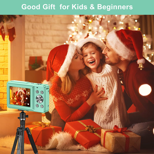 Digitalkamera 44MP 1080P FHD Fotokamera Kompaktkamera 16X Digitalzoom Fotoapparat mit 32GB Speicherkarte, Digital Kamera für Kinder, Teenager, Anfänger, Jungen, Mädchen(Grün)