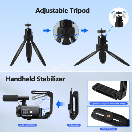 Videokamera 5K, 56MP Camcorder Vlogging Kamera für YouTube, WiFi Nachtsicht 3" 270° drehbarer Touchscreen Webcam Cam corder, Video Camera mit 64GB Karte, Fernbedienung, Mikrofon, 2 Batterien, Stativ