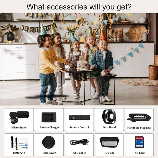 Delmodes Videokamera 5K 64MP Camcorder WiFi 18X Digitalzoom Vlogging Kamera für YouTube, 3.0" IPS Touchscreen IR Nachtsicht Videokamera mit Handstabilisator, 32GB SD-Karte, Fernbedienung, Batterien