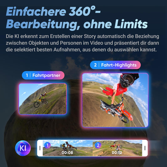 Insta360 X4 Auf Geht's-Kit – wasserdichte 8K 360°-Action-Cam, 4K Weitwinkelvideos, Unsichtbarer Selfie-Stick Effekt, Abnehmbarer Linsenschutz, 135 min Akkulaufzeit, KI-Bearbeitung, Stabilisierung
