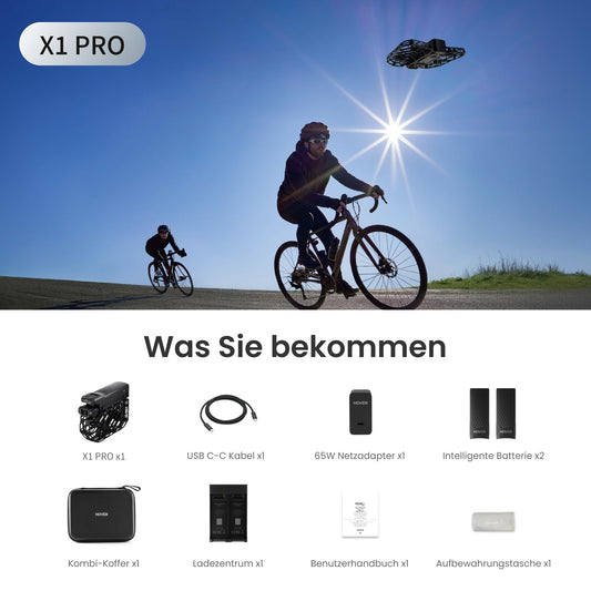 HOVERAir X1 PRO Action Cam 4K, drohne mit Kamera mit über 10 vollautomatischen Flugmodi, 42 KM/H Verfolgungsgeschwindigkeit, Fliegen überall mit OmniTerrain, Rückkollisions-Erkennung (Basis Kombo)