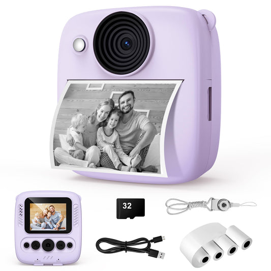 Kinderkamera Sofortbildkamera, Kinder Kamera mit 32GB Karte & 4 Bände Druckpapier, 48MP Sofortbildkamera mit 1080P Digitalkamera für Kinder, Geschenke für Mädchen und Jungen von 3 bis 12 Jahre