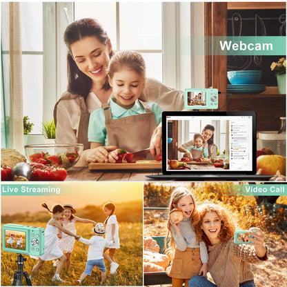 Digitalkamera 44MP 1080P FHD Fotokamera Kompaktkamera 16X Digitalzoom Fotoapparat mit 32GB Speicherkarte, Digital Kamera für Kinder, Teenager, Anfänger, Jungen, Mädchen(Grün)